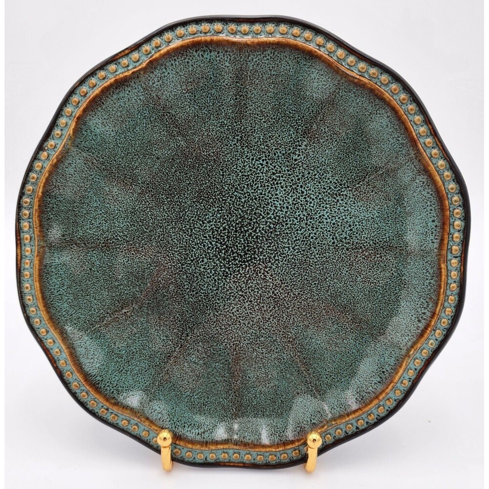 Roscher Hobnail Collection Round 9" Plate ~ Green/Gold